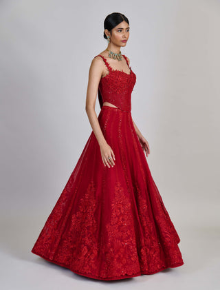 Keya red lehenga and corset set