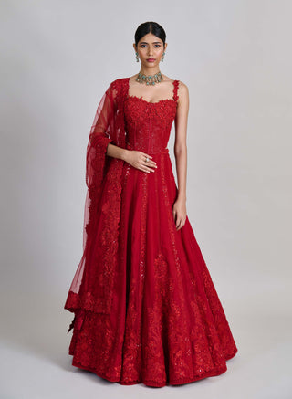 Keya red lehenga and corset set