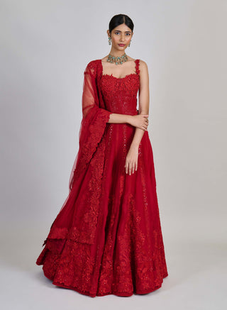 Keya red lehenga and corset set