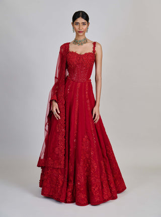 Keya red lehenga and corset set