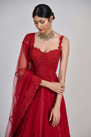 Keya red lehenga and corset set