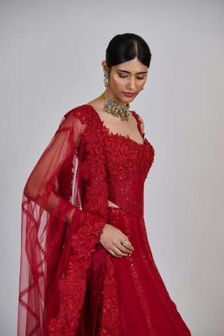 Keya red lehenga and corset set