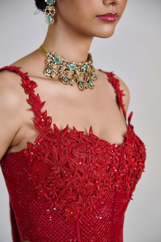 Keya red lehenga and corset set