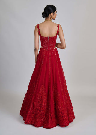 Keya red lehenga and corset set