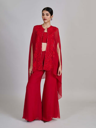 Aurea red border cape with bustier and pants