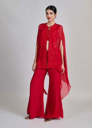 Aurea red border cape with bustier and pants