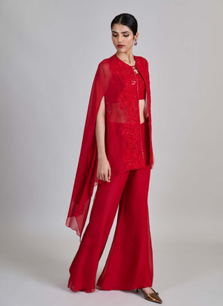 Aurea red border cape with bustier and pants