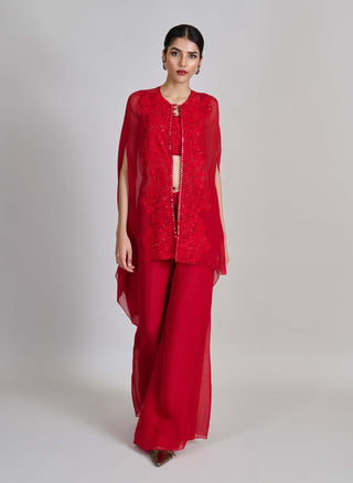 Aurea red border cape with bustier and pants