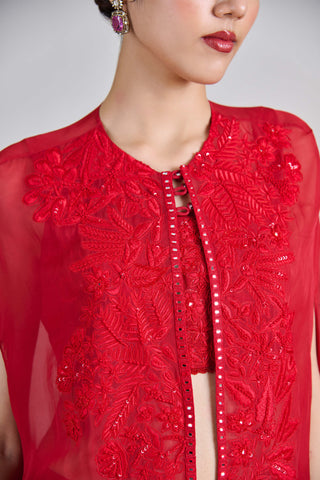 Aurea red border cape with bustier and pants