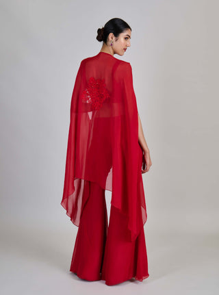 Aurea red border cape with bustier and pants