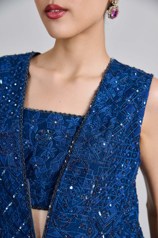 Liora navy blue jacket and slim pant set