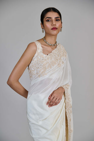 Nysa ivory gold sari set
