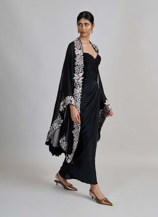 Lea fuchsia triangle cape with corset and draped skirt