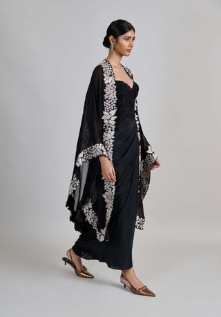 Lea fuchsia triangle cape with corset and draped skirt