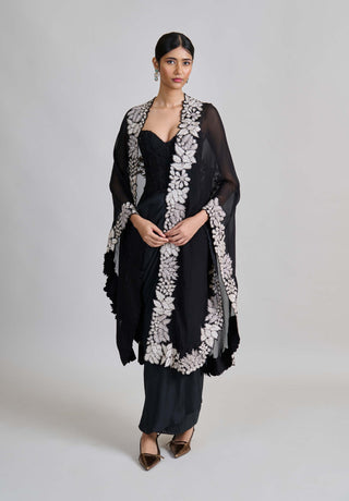 Lea fuchsia triangle cape with corset and draped skirt