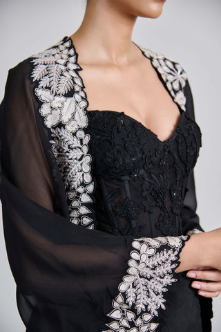 Lea fuchsia triangle cape with corset and draped skirt