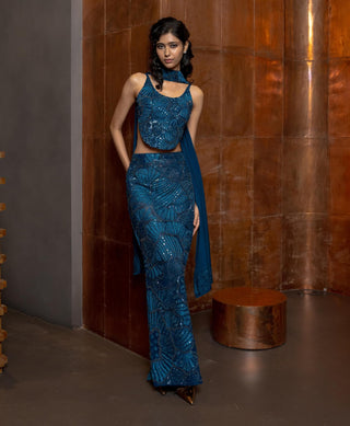 Nerule navy blue skirt set