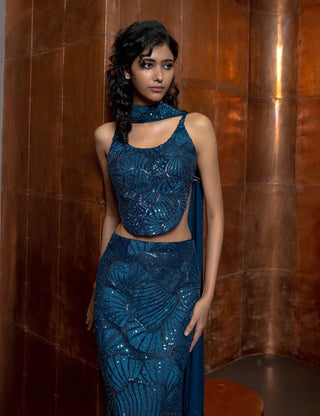 Nerule navy blue skirt set