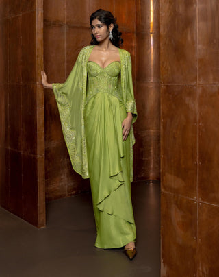Miren green cape and skirt set