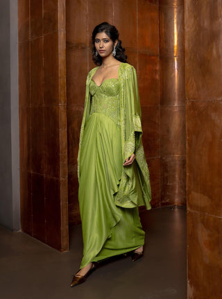 Miren green cape and skirt set