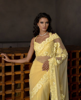 Solara butter yellow sari set