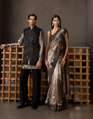 Astrea black tissue sari set