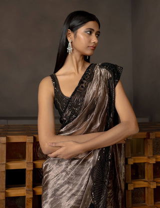 Astrea black tissue sari set