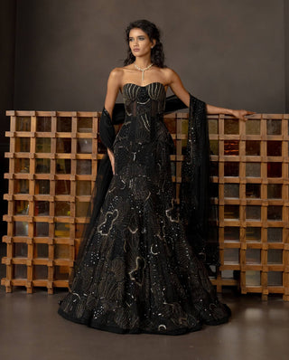 Zoelle black fishcut lehenga set