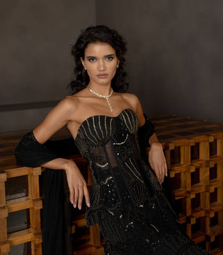 Zoelle black fishcut lehenga set