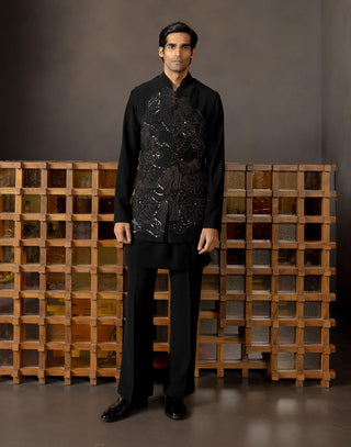 Nereus black embroidered bundi and kurta set
