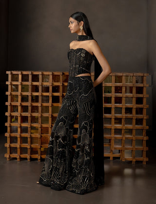 Ivara black flared pant and corset set