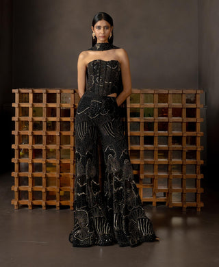 Ivara black flared pant and corset set