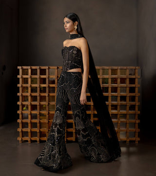 Ivara black flared pant and corset set