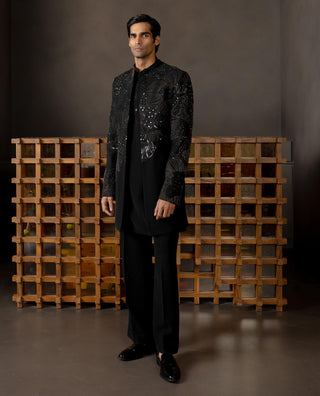 Caspian black embroidered jacket and kurta set