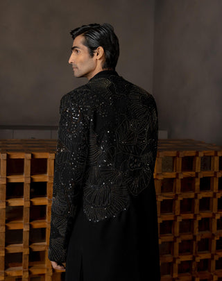 Caspian black embroidered jacket and kurta set