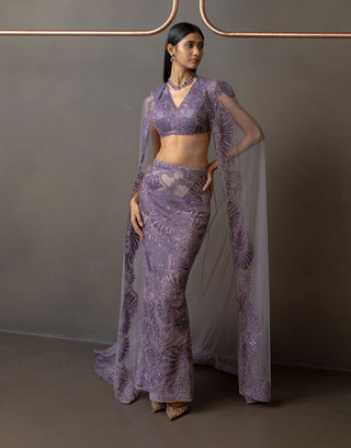 Serin lavender cape and slim cut skirt set