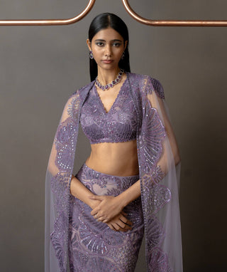 Serin lavender cape and slim cut skirt set