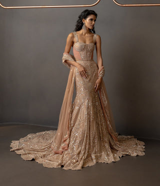 Orelis husna brown skirt and corset set