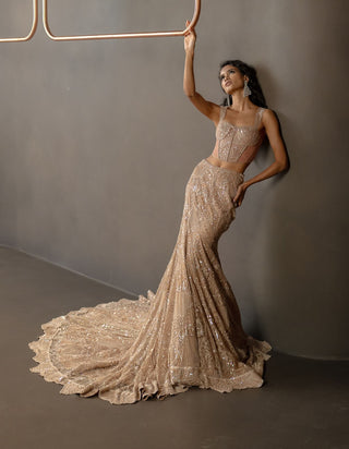 Orelis husna brown skirt and corset set