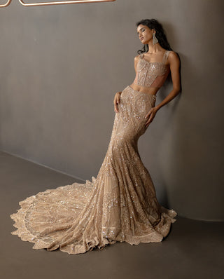 Orelis husna brown skirt and corset set