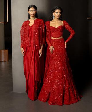 Rubira red sari and cape set