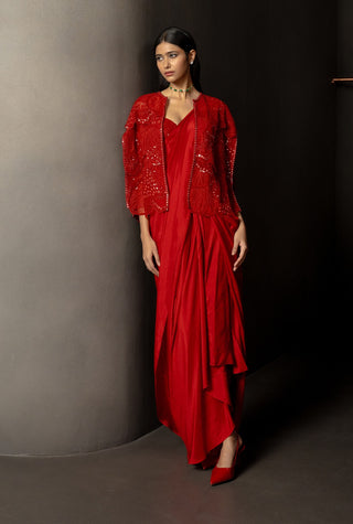 Rubira red sari and cape set
