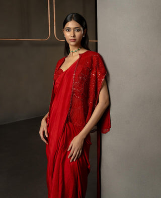 Rubira red sari and cape set