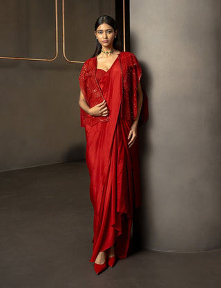 Rubira red sari and cape set