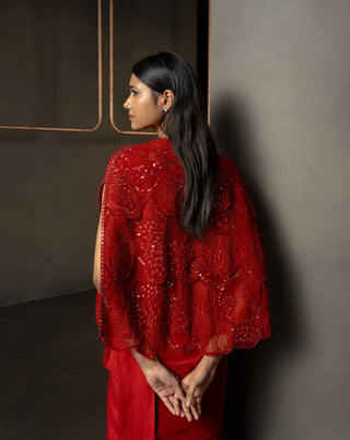 Rubira red sari and cape set