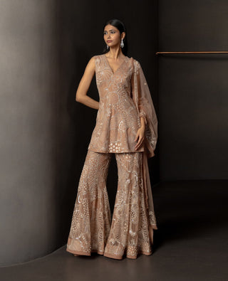 Avisa husna brown short kurta and sharara set