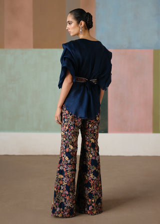 Elin navy blue pouf top and pant set