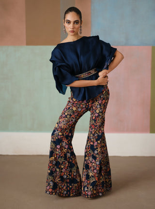 Elin navy blue pouf top and pant set