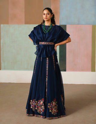 Navy blue saira pouf top and skirt set
