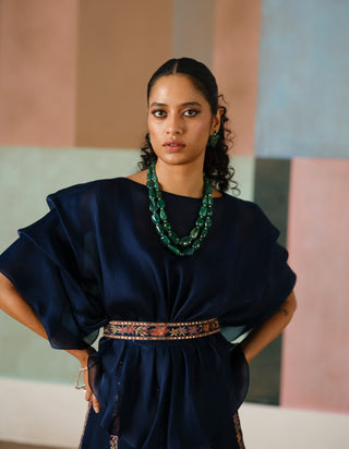 Navy blue saira pouf top and skirt set